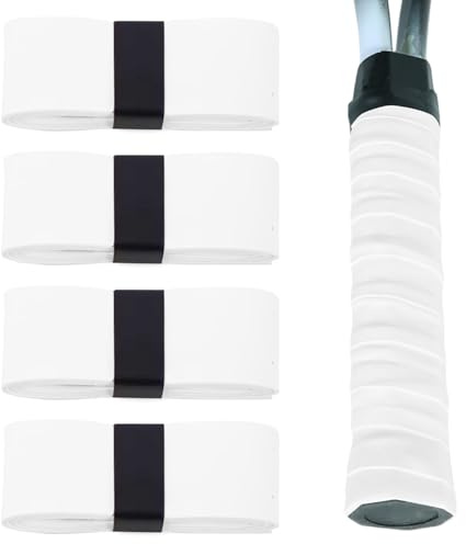 Yatrosynth 4 pcs PU Racquet Grip, Anti-Slip/Quick-Drying Tennis Overgrips, elf-Adhesive Tennis Racquet Grip for Tennis Grip, Badminton, Squash Grip Tape (White)