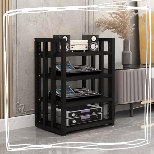 Stativ För Mediastereo, Skivspelare I 4 Nivåer, Ljud- Och Videostativ, Hemmastereo, Stereoskåp, Hi-Fi-Rack, Av-Skåp Med Justerbara Hyllor(Svart)