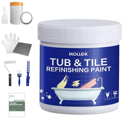 Mollor Tub and Tile Refinishing Kit, 17oz White Tile Paint, Semi-Gloss
