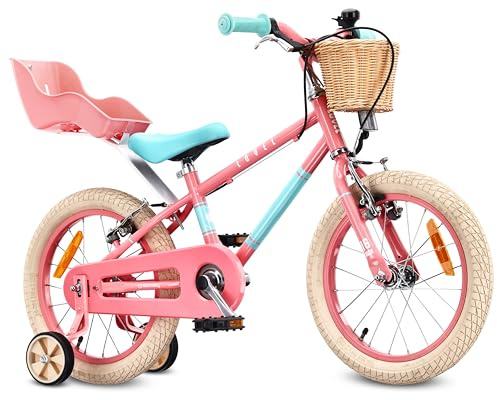 SUN BABY LOVEL barncykel 14/16 | För 3–6 år, max. 50 kg, stödhjul, korg, ringklocka och kedjeskydd