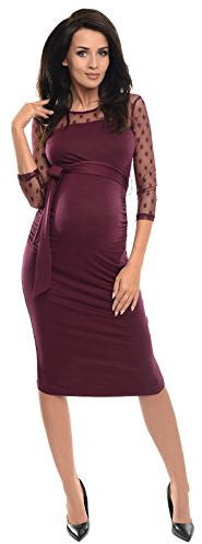 Purpless Maternity Ruched Bodycon Pregnancy Dress with Sheer Mesh Panel D008 (8, Plum)