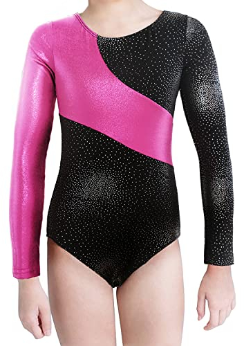 XiaoMoSha Gymnastikanzug Kinder Mädchen Langarm, Mädchen Ballettkleidung Gymnastik Training Dancewear, für Den Verein Kinder Tanzen, Schwarz, für 5-6 Jahre