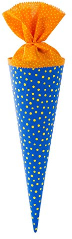 goldbuch 93553 Stoff-Schultüte, Zuckertüte mit Punktmuster, Geschwisterschultüte 35 cm, Geschwistertüte, Geschenktüte zur Einschulung und Schulanfang, Geschenkverpackung Blau / Gelb