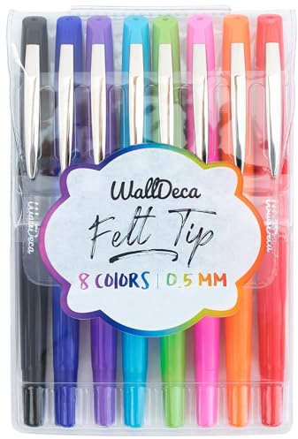 WallDeca Stylos à pointe fine (0,5 mm), couleurs arc-en-ciel assorties, 8 pièces | Conçu pour l'écriture quotidienne, les journaux, les notes et le dessin