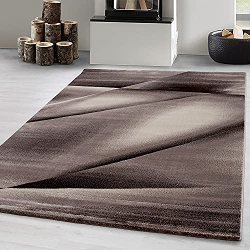 Carpetsale24 Kurzflor Teppich 80x150 cm, Modern Abstrakt Design in Braun Beige, Pflegeleicht, ideal für Flur, Küche oder kleine Räume