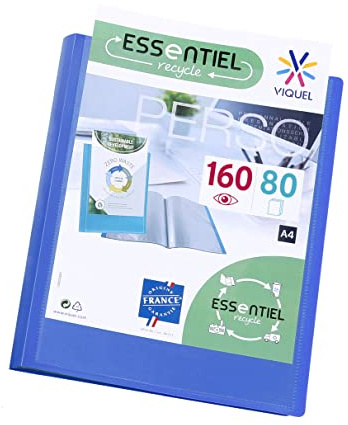 Viquel - Porte vues 160 vues A4 - Reliure personnalisable - Pochettes lisses et transparentes - Essentiel recycle - Bleu