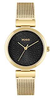 HUGO Analog Quarzuhr für Damen Kollektion #Sweet mit Goldfarben Edelstahl-Mesh-Gliederarmband - 1540129