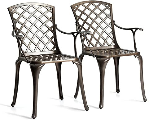 GIANTEX 2er Set Gartenstuhl, Garten Bistrostuhl Aluminiumguss, Garten Essstuhl Balkonstuhl Terrassenstuhl ergonomisch mit Rücken- & Armlehnen, Gartensessel Sessel Stuhl Antik, bis 110 kg belastbar