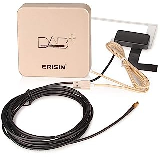 erisin DAB+ Box mit Dual Scheibenantenne, 3M MCX Empfänger Verstärker für Android Autoradios, USB Port Anschluss