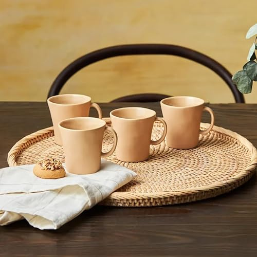 Karaca Pisa Stoneware - Juego de 4 tazas de café turco para expreso, taza de café turco y platillo, 4 piezas, 4.23 onzas líquidas, color marrón