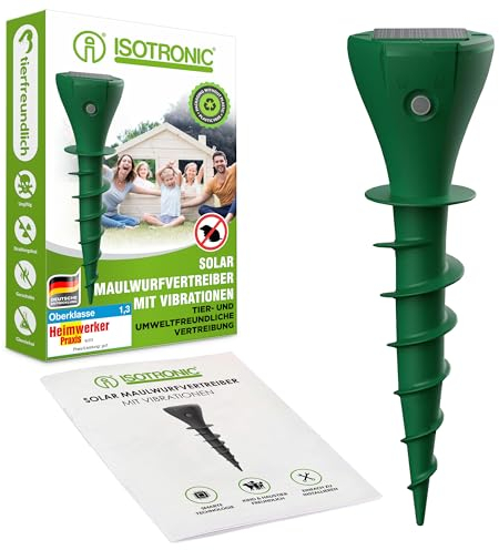 ISOTRONIC Solar Mole Repellent for Screwing In, Mole Repellent for the Garden, Mole Repellent, Vole Repellent, IP65 (1)