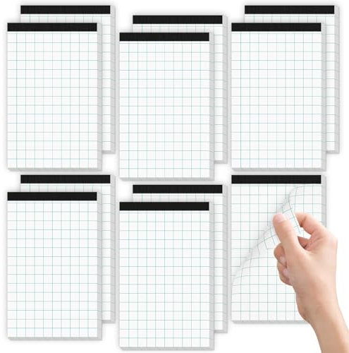 Aidunmis 10 Pack White Note Pads Notepad for Office White Writing Pads 5x8 Paper Pads 2x2 Blue Quad Rule Notebook Paper - 50 Sheets/Pad