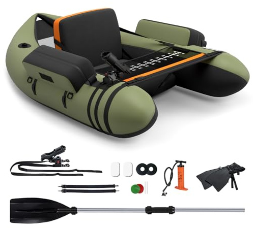 COSTWAY Kayak Hinchable, Barco de Pesca Inflable con 1 Bomba, 1 Soporte de Caña de Pescar, 1 Pala de Aluminio y 2 Aletas PP, Barca Hinchable con Correas y Respaldo Ajustables, Carga 150kg