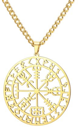 Amaxer Vegvisir Kompass Halskette für Frauen Edelstahl Wikinger Amulett Nordic Vegvisir Rune Talisman Charm Schmuck Anhänger Halskette für Frauen
