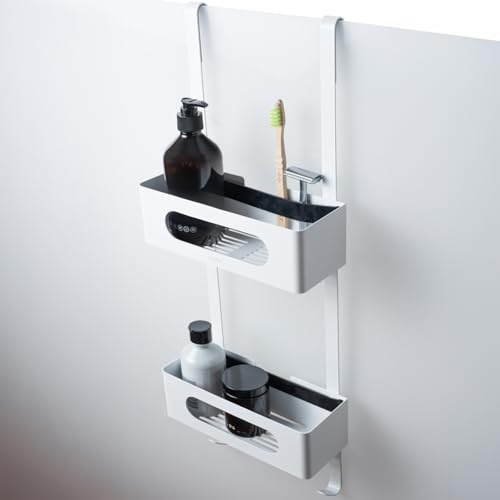 Dolvhin® Mensola Doccia Sospesa | Scaffale Doccia Senza Forare Brevettato | Ripiano Bagno in Acciaio Inox Porta Shampoo | Cestino Doccia da Appendere | Organizer Sospeso | Bianco Opaco