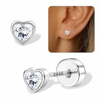 FIOROYAL Sterling Silver Stud Earrings for Women Girls Tiny Flat Back Earrings Hypoallergenic Silver Flower Bow CZ Heart Studs Dainty Earring Jewellery Gifts for Girls S10
