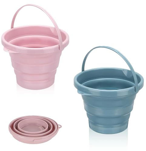 Shwdsy Seau Plage, 2 Pièces Seau Retractable, 3L Seaux de Sable Pliables pour Enfants et Adultes, Convient pour Le Nettoyage Domestique, la Lessive, Les Bains de Pieds et L'utilisation en Dortoir