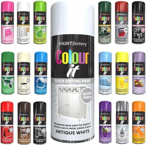 Pack of 6 Spray Paint Antique White Gloss Aerosol 400ml Cans - Quick Dry, All Purpose Spray Paint for Interior and Exterior Ideal for Wood, Metal, Plastic, Indoor & Outdoor Use