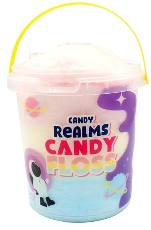Candy Realms Cotton Candy – Vegan & Vegetarian-Friendly, Fruit flavour spun sugar in Bucket, Perfect for Parties & Events (PACK OF 3)