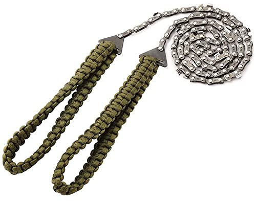 Sierra de Cadena de Mano, Sierra de Bolsillo, Portátil Motosierra de Mano, Plegable Sierra de Acero al Carbono con Mango de Paracord para Supervivencia, Camping, Caza, Jardin (11 Dientes, 109 cm)