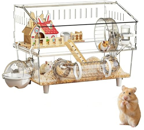 Yplkm Jaula para Hámster - Claro de 2 Pisos, Parque para Chinchilla,Jaula para Hámster Enano,para Cobaya, Mascota Pequeña, Observación en Casa, Interior y Exterior