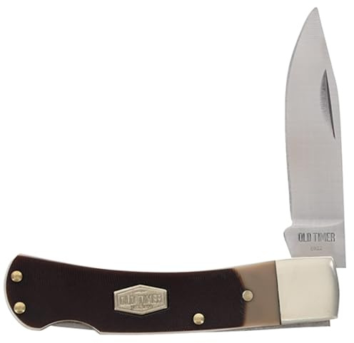 Old Timer 3OT Bearhead Traditional Lockback Pocket Knife with 2.2in High Carbon Stainless Steel Blade, Sawcut Handle, and Convenient Small Size for EDC, Whittling, Camping, Hunting, and Outdoors