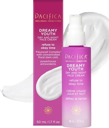 Pacifica Face Moisturizer Lotion - Dreamy Youth Day & Night Face Cream, Daily Skincare, Grapeseed Oil, Peptides, Hydrating, Facial Lotion, Skincare, For Dry Skin, Vegan, 1.7 fl oz (1 Count)