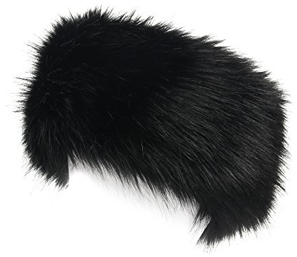 LA CARRIE Faux Fur Headband with Stretch Women's Winter Earwarmer Earmuff (Black)