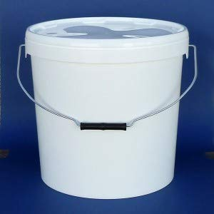 HELGUEFER - Cubo con Tapa 25L | Cubo Plastico Hermético con Asa Metálica | Apto para Guardar Alimentos | Almacenamiento de Sólidos y Líquidos | 35 diámetro x41 cm, Blanco