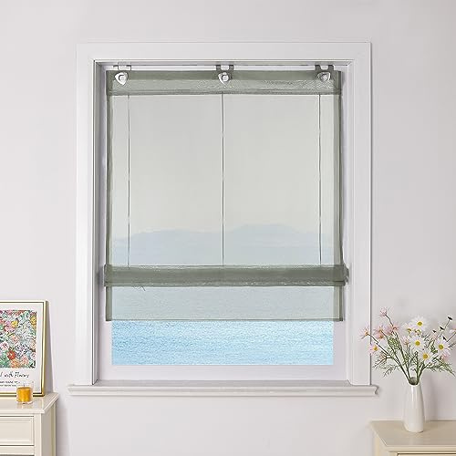 ESLIR Raffrollo ohne Bohren Raffgardinen mit U-Haken Ösenrollo Voile Gardinen Transparent Vorhänge Modern 1 Stück Hellgrau BxH 80x130cm 1 Stück