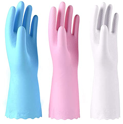 Alimat PluS Reusable Washing up Gloves, Cotton Flock Liner, 3 Pairs, Small