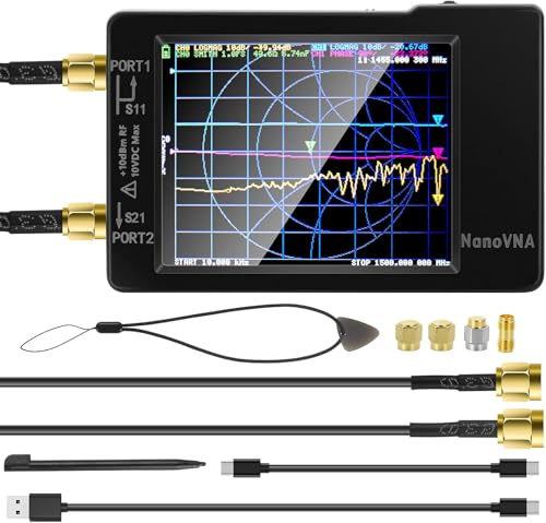 AURSINC NanoVNA-H Analizador de Redes Vectoriales, HW V3.7 Mejorada, 10 KHz-1.5 GHz, Analizador de Antenas MF HF VHF UHF, Medición de Parámetros S, VSWR, Fase, Retardo, Diagrama de Smith
