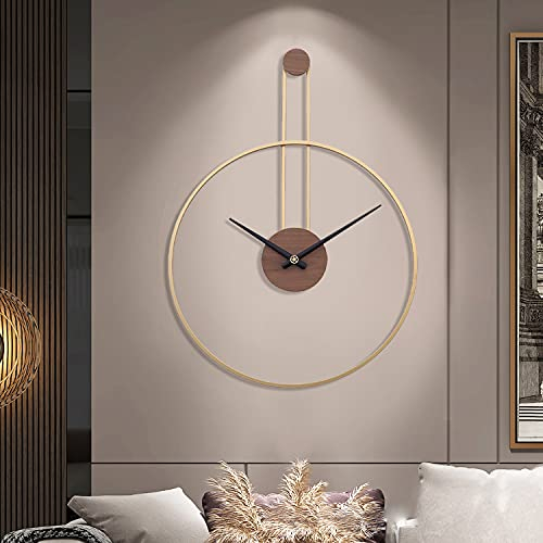 Large Decorative Wall Clock for Living Room,Metal & Walnut Dial Home Decor Silent Non Ticking Lightweight Clocks for Bedroom, Study, Office Decorations, 24.4''×17.7'',Gold