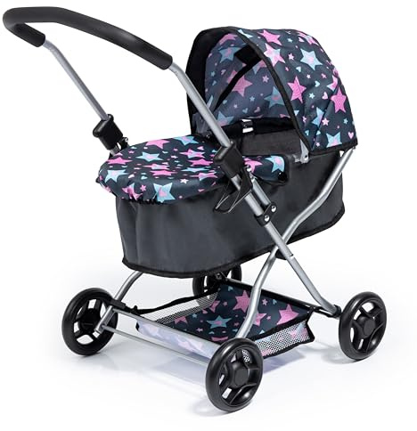 Bayer Doll Stroller Pram Starter with Adjustable Handle, Foldable Design, Canopy & Storage Basket for 18 Inch Dolls