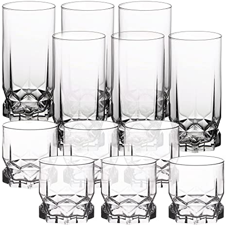 KADAX Verres à Boire pour Toutes les Occasions, Verres Transparents pour Jus, Cocktails, Eau et Soda (325 ml, Lot de 12 : 6 x Haut + 6 x Bas)