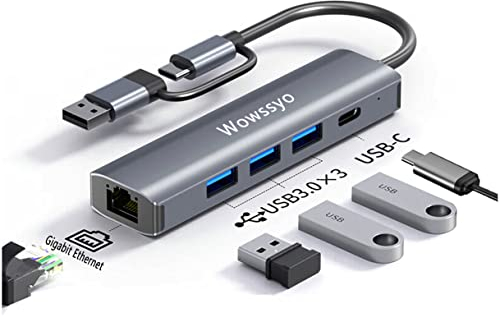 Wowssyo Hub USB C 5-in-1, Docking Station USB C, Multiporta USB Hub, Gigabit RJ45 Ethernet, USB 3.0, Adattatore MacBook M1 Air Pro, per iPad, Switch, Chromecast, Surface e altri dispositivi USB-C