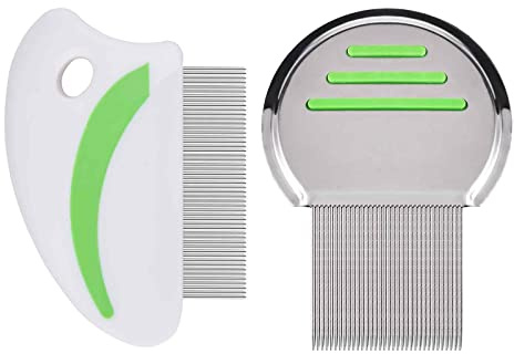 Brillirare 2 Pack Flea Lice Comb, Stainless Steel Dog Cat Grooming Combs with Rounded Teeth, Long-tooth Professional Pet Tear Stain Remover, Dematting Tool for Small, Medium & Large Pets
