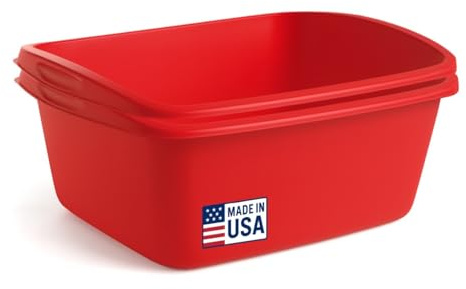 Tribello 2-Pack Dish Pans for Kitchen Sink, Plastic Tub Dishpan Wash Basin and Foot Bath for Soaking Feet, Wash Bucket for Washing and Storage Cleaning Supplies - 12 Quarts - Heavy Duty - (Red)