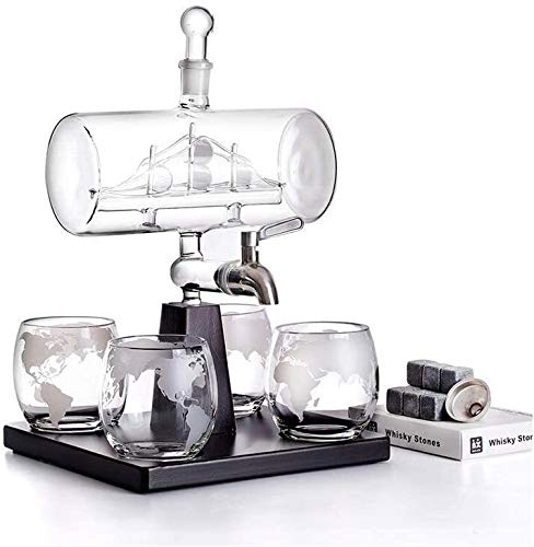 Whiskykaraffset för män, whiskykaraff med glasögon – 1100 ml tunna whiskykaraff set med alkoholkaraffer, med 4 whiskyglas, för konjak, vinkonjak och rom gin
