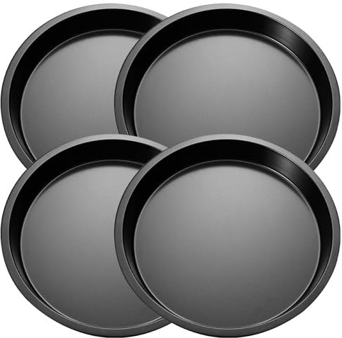 AIWMQYYF 4-teiliges Pizzablech-Set, Pizzaform aus Kohlenstoffstahl, runde Pizzapfanne, geeignet für den Grill- und Ofengebrauch