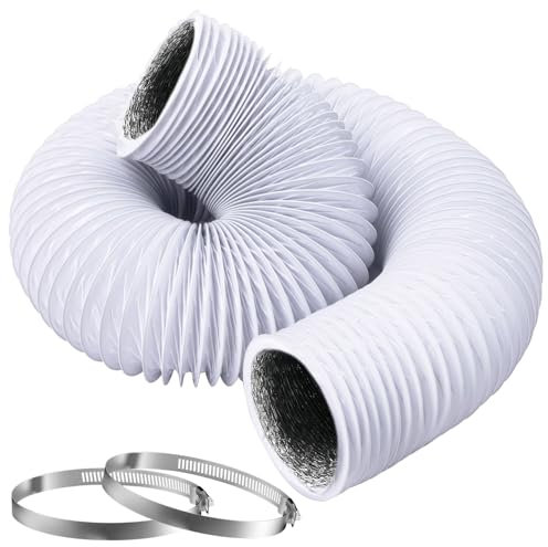 lomdung 100 MM Abluftschlauch, 3 M PVC Alurohr Flex-Schlauch mit 2 Schlauchschelle, Aluminium Aluflexschlauch, für Mobile Klimaanlage, Trockner, Abluftventilator, Abzugshaube, Belüftungssystem