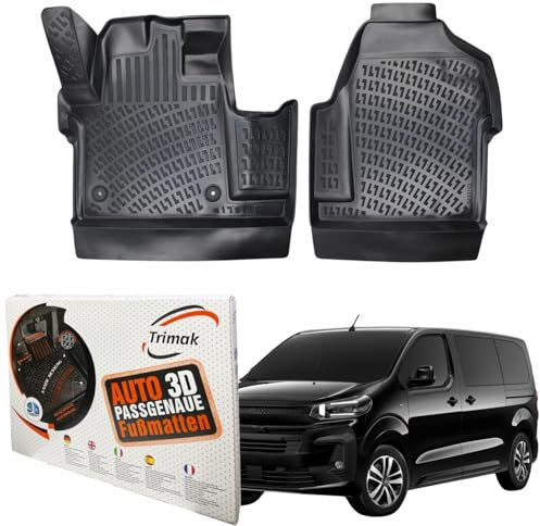 Trimak Passgenau 3D Fussmatten Auto Kompatibel mit Citroen Jumpy Spacetourer 3.Gen 2016-2023 Auto Allwetter Gummimatten Auto Zubehör 1. Reihe Gummimatten Autos Vorne Schwarz