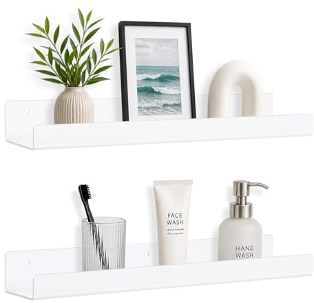 Estantes flotantes para pared, estante blanco sin taladro, almacenamiento montado en la pared para cocina, estante de baño autoadhesivo, estantes de acrílico para sala de estar, habitación de niños y