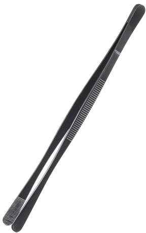 sourcing map Kitchen Tweezers Stainless Steel, 8 Inch Food Tongs Fine Cooking Tweezers Set Extra-Long Tweezer Tongs for Cooking Grill Baking BBQ, Black Round Straight Clip