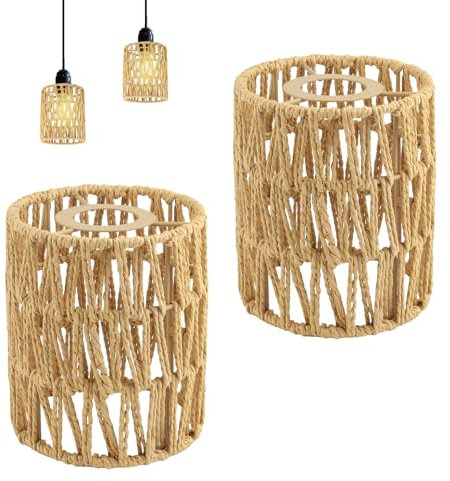 RYAN 2 Pezzi Paralume in Rattan Ø 120 mm Paralume Lampada Stile Bohémien Paralumi per Lampade per Lampadario Soffitto Lampada da Tavolo Lampade