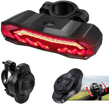 XPJBKC Cykelblinkers, bakljus med 7 känslighetsnivåer, USB-uppladdningsbar cykel bakljus med fjärrkontroll, elektrisk sparkcykel med 6 belysningslägen