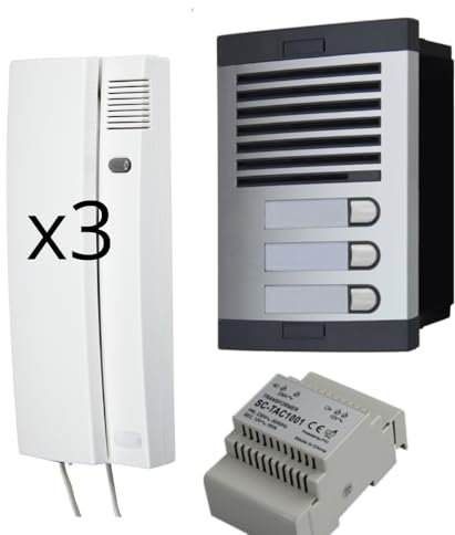 Kit interphone audio analogique 4+n pour immeuble – Complet avec plaque de rue, combinés, boîte d’encastrement et alimentation – Haute qualité