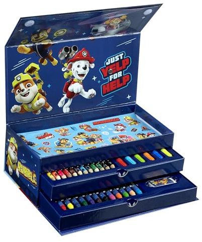 Undercover - Paw Patrol Malkoffer 44-teilig – Kinder Kreativset mit 3 Fächern voller Malspaß – Wachsmaler Buntstifte Poster Sticker – für Kinder ab 3 Jahren, Blau