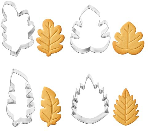 4 Stück Tropisches Blätter Ausstecher,Edelstahl Blätter Ausstechformen,Herbst Blätte Keksausstecher,Blatt Fondant Ausstecher,4 Verschieden Großen Blatt-Keksausstecher für DIY Keks Kuchen Backwerkzeuge