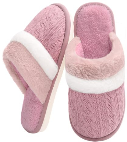 Xnova Pantoufles Femme Confortables, Chaudes Chaussons avec Mémoire Mousse Peluche Chauds Accueil Pantoufle Antiderapant Slippers d'intérieur et d'extérieur (Rose, 38-39)
